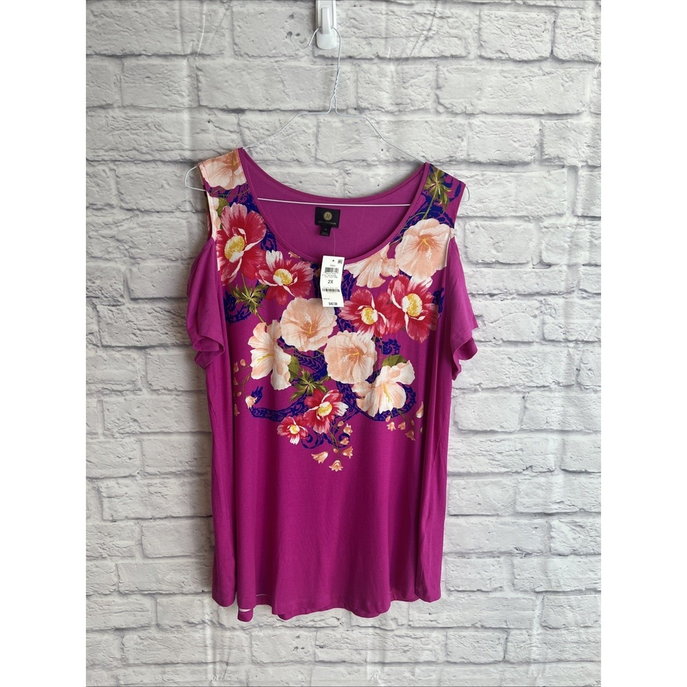 JM Collection NWT Floral Feminine Casual  Everyday Cold Shoulder Shirt 2X